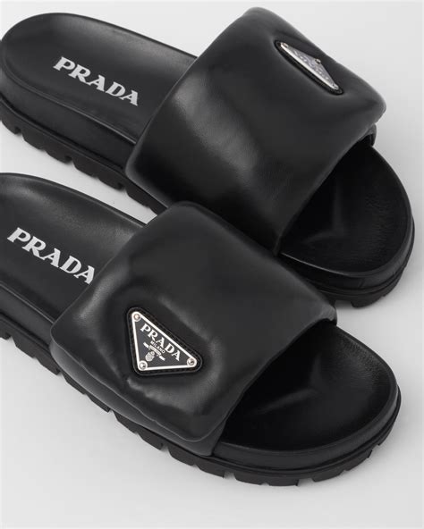 prada black leather slides|black leather slides Prada.